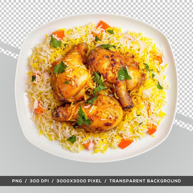 PSD dum handi frango biryani popular comida indiana não vegetariana vista superior fundo transparente