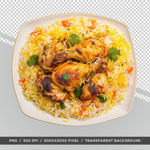 PSD dum handi frango biryani popular comida indiana não vegetariana vista superior fundo transparente