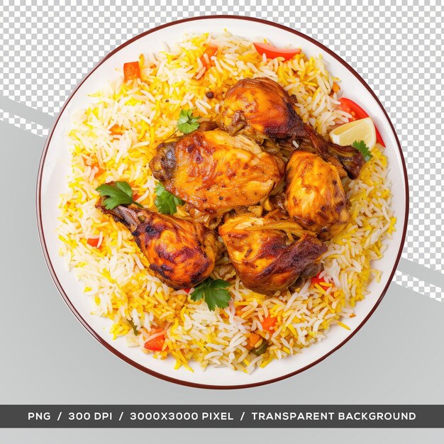 PSD dum handi frango biryani popular comida indiana não vegetariana vista superior fundo transparente