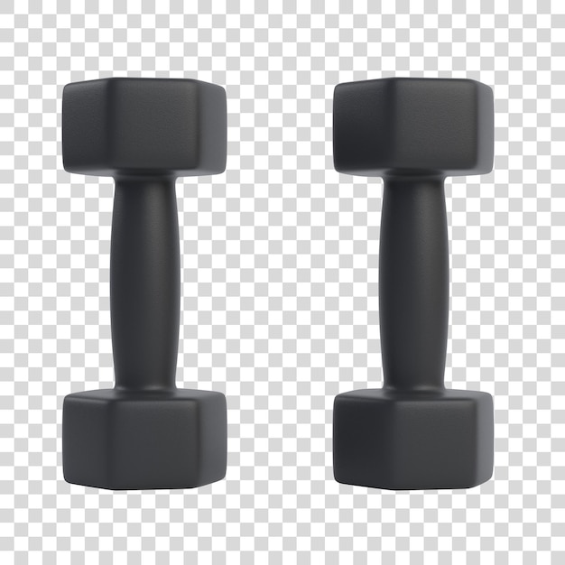 Dumbbells de fitness pretos isolados em fundo branco Equipamento de ginástica e fitness renderização 3D