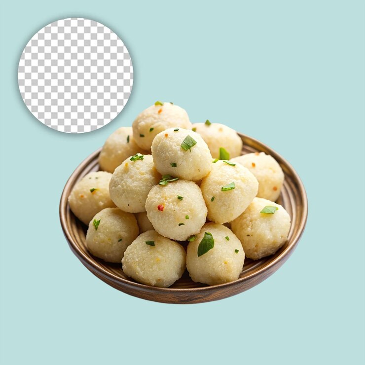 PSD dumplings al vapor manti con carne picada sobre un fondo transparente