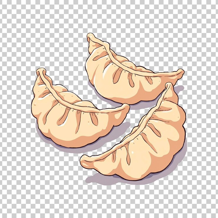 PSD dumplings de dibujos animados con colores brillantes y fondo a cuadros en un fondo transparente