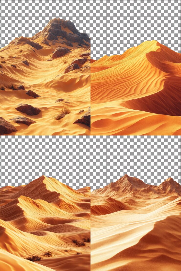 Duna de arena dorada Paisaje desértico cálido y acogedor Hiperrealista PNG aislado con Transpa clara