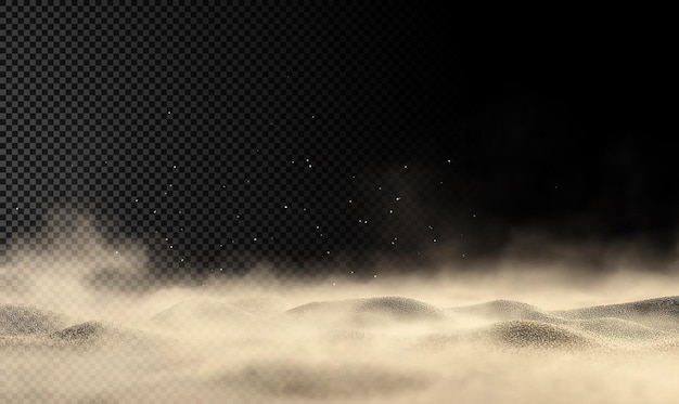 Des dunes de sable avec des particules de poussière et du brouillard
