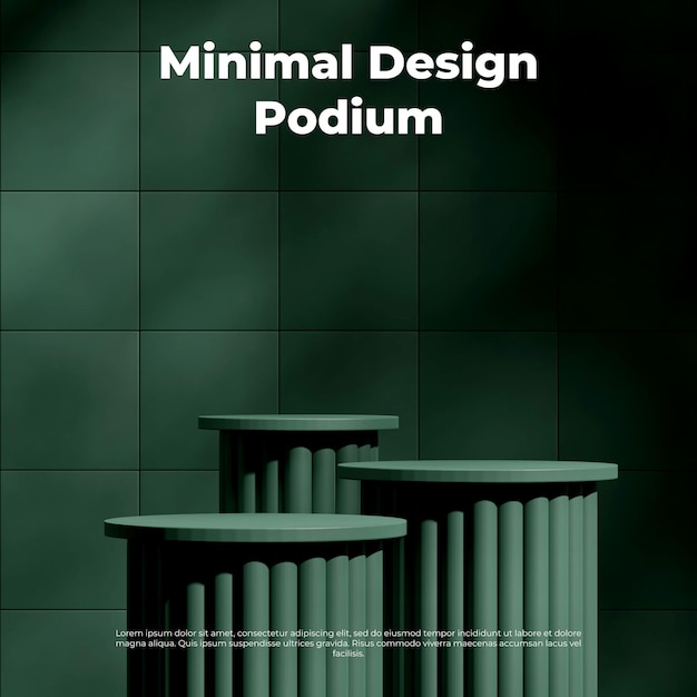 Dunkelgrünes zylinderpodium in quadratischer quadratischer musterwand, die ein leeres 3d-modell darstellt