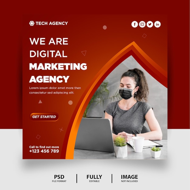 Dunkelroter farbverlauf digital marketing social media post instagram banner