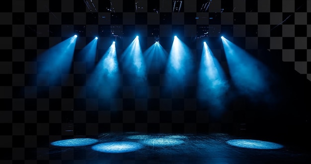 Dunkle Bühne mit blauen Spotlights auf transparentem Hintergrund