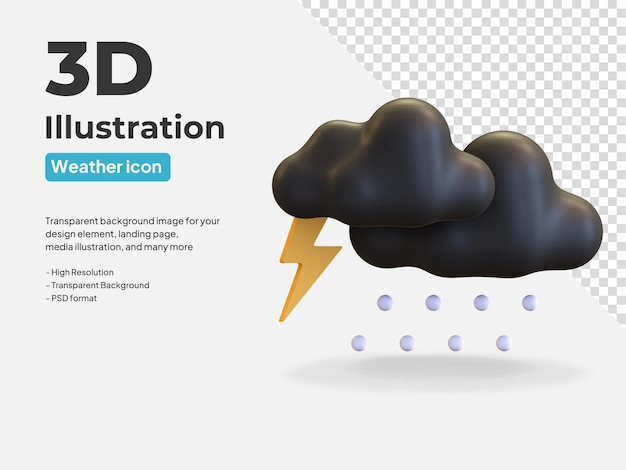 PSD dunkle wolke gewitter regen schnee wetter symbol 3d-rendering-darstellung