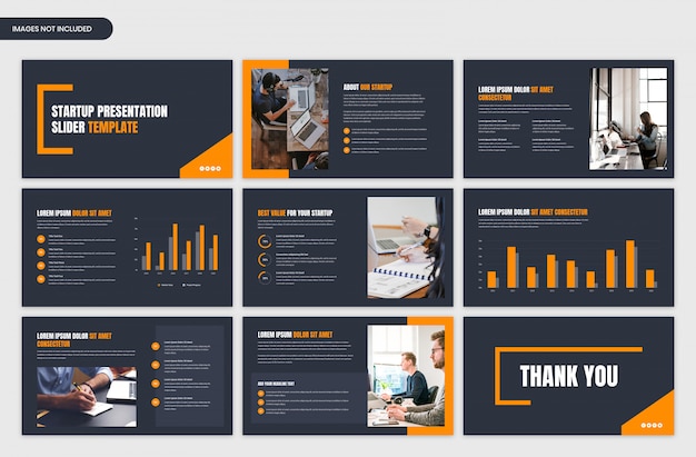 Dunkles Business- und Startup-Präsentations- und Projektübersicht-Schieberegler-Vorlagendesign