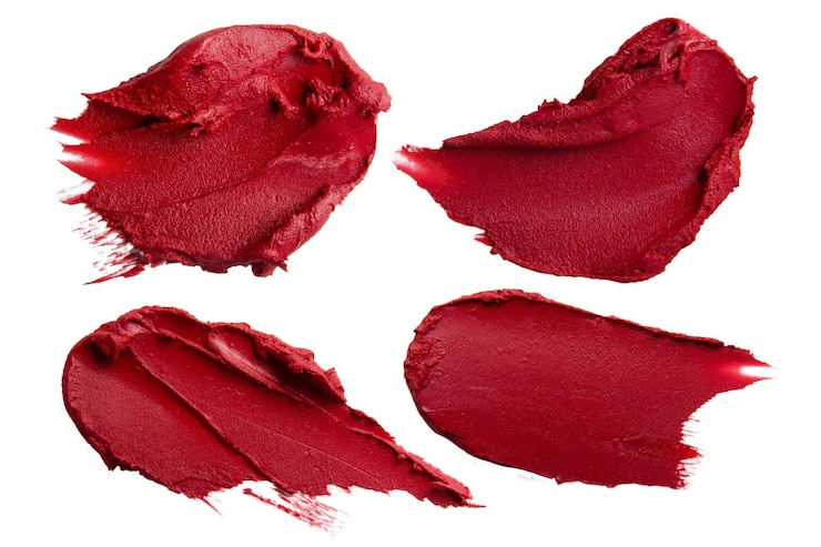 PSD duo of burgundy lipstick smears on empty background