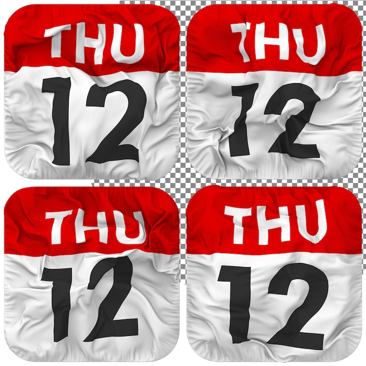 PSD duodécimo jueves 12 fecha calendario icono aislado cuatro ondeando estilo bump textura 3d rendering