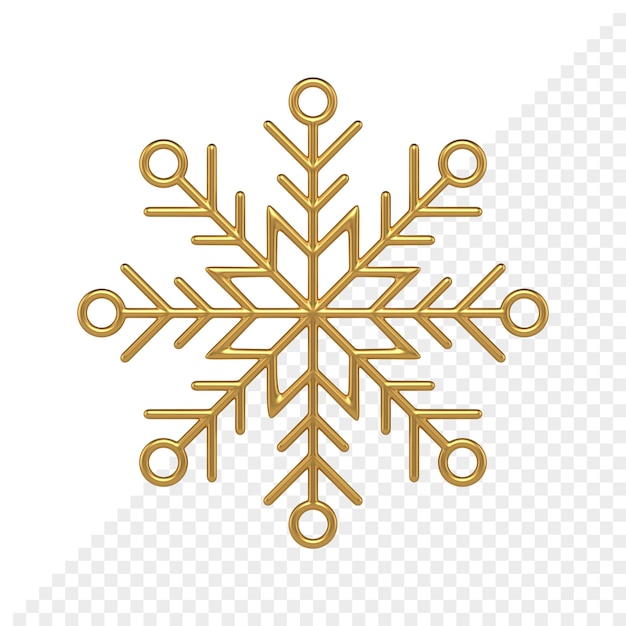 Durchbrochene goldene Weihnachtsschneeflocke 3d übertragen. Festliche Innendekorationsvorlage. Geometrisches Ornament mit Eismaßwerk. Sternförmige Ornament-Lineargewebe. Kreatives Kristallelement.