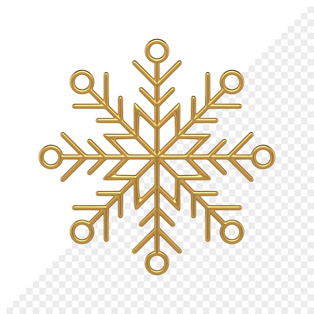 PSD durchbrochene goldene weihnachtsschneeflocke 3d übertragen. festliche innendekorationsvorlage. geometrisches ornament mit eismaßwerk. sternförmige ornament-lineargewebe. kreatives kristallelement.