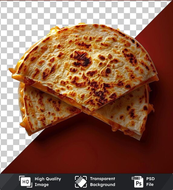 PSD durchsichtiger hintergrund quesadilla-käse auf rotem hintergrund