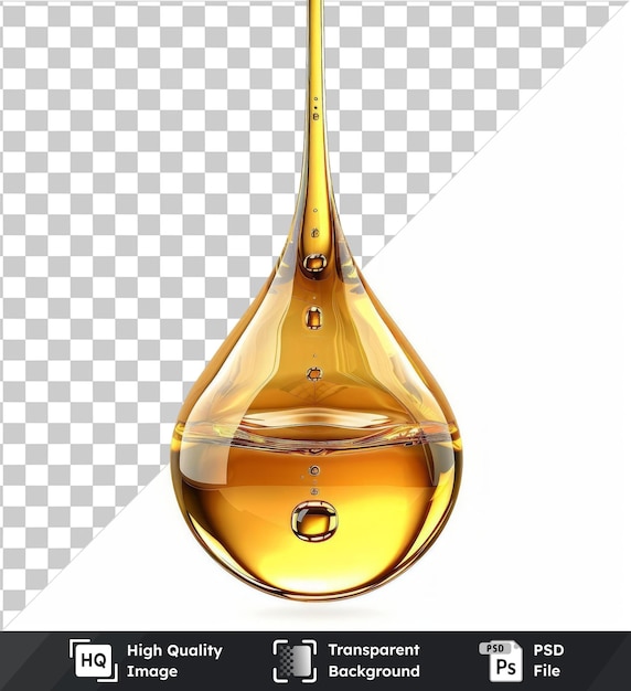 PSD durchsichtiges flüssiges gold-tropfen-vektor-symbol reichhaltige goldfarbe in einer glänzenden flüssigkeit