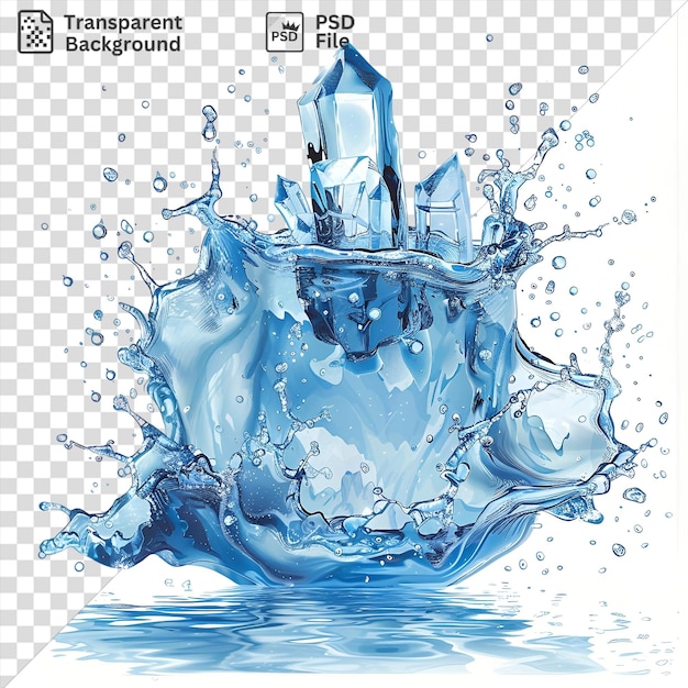 Durchsichtiges flüssigkristall-splash-vektor-symbol edelstein-blau im wasser