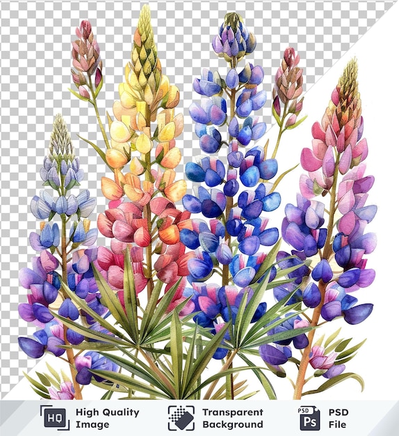 PSD durchsichtiges objekt lupinblume aquarell clipart und blumenelemente gemälde