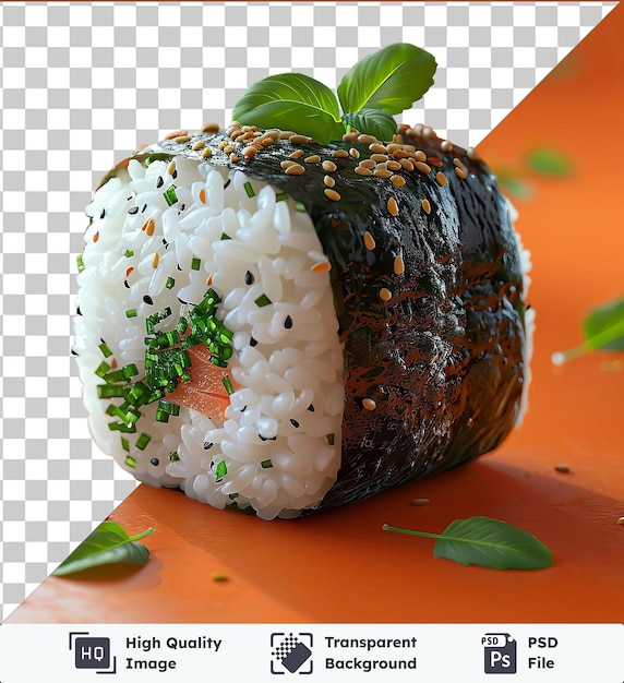 PSD durchsichtiges objekt onigiri reisball auf orangefarbenem hintergrund