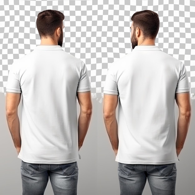 PSD durchsichtiges polo-t-shirt, vorne und hinten isoliert, männliches modell, schlicht durchsichtig.
