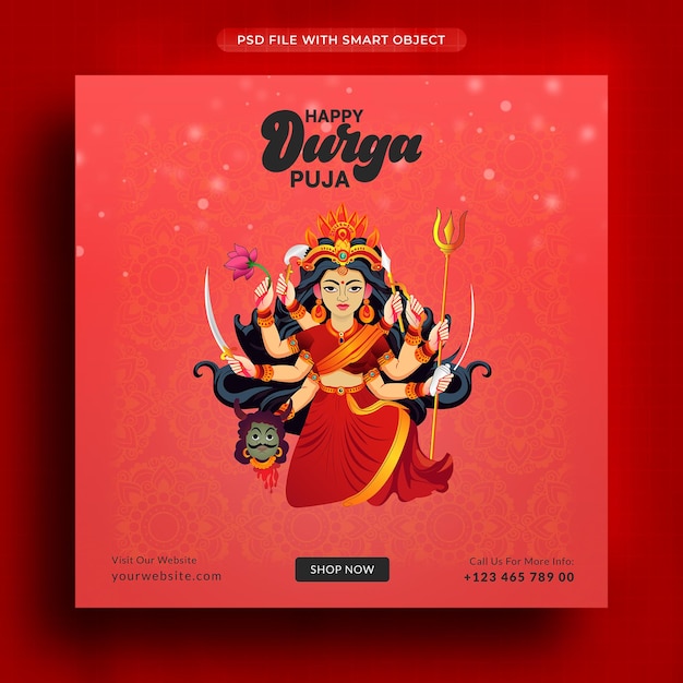 Durga puja banner índia festival de design de fundo com a deusa durga mockup