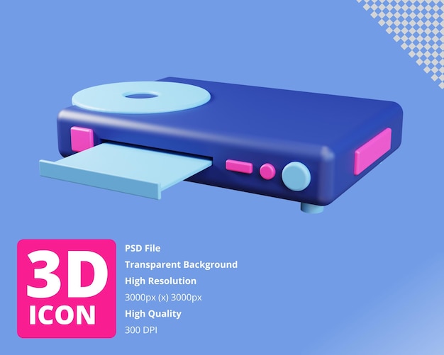 DVD-Player 3D Render-Symbol mit transparentem Hintergrund