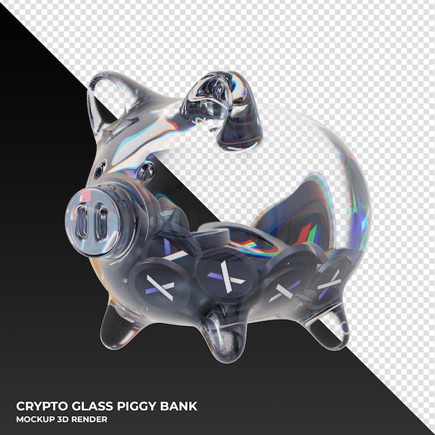 dYdX DYDX alcancía de vidrio con monedas criptográficas ilustración 3d