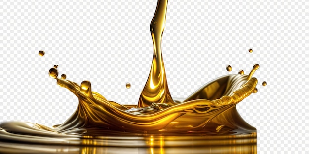 PSD dynamic golden oil splash isolated on transparent background