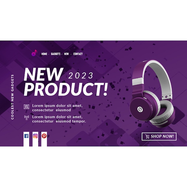 PSD dynamic purple amp blue promotion des écouteurs appareil électronique offre de marketing et de vente au détail banner desi