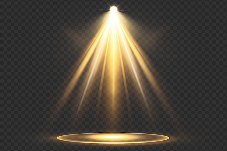 PSD dynamic spotlight effects with radiant glows and soft beams on transparent background