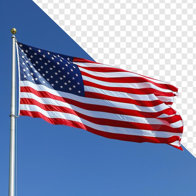 Dynamisch schwingende amerikanische Flagge isoliert auf durchsichtigem Hintergrund