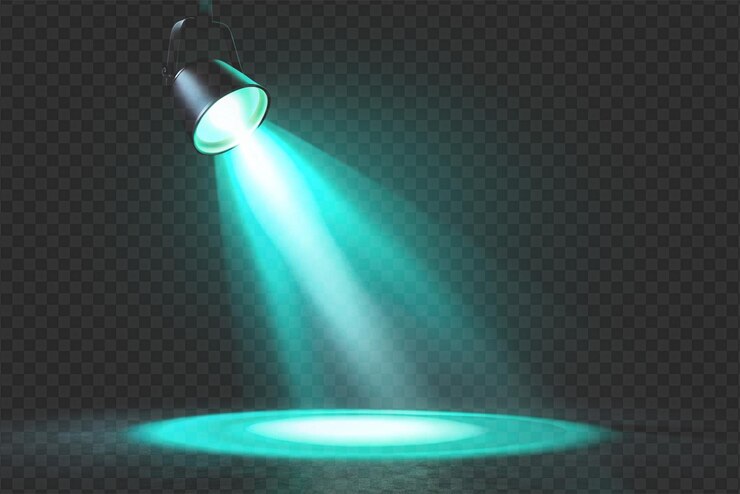 PSD dynamische spotlight-effekte mit strahlenden leuchten und weichen strahlen auf durchsichtigem hintergrund