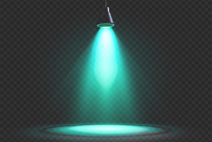 PSD dynamische spotlight-effekte mit strahlenden leuchten und weichen strahlen auf durchsichtigem hintergrund