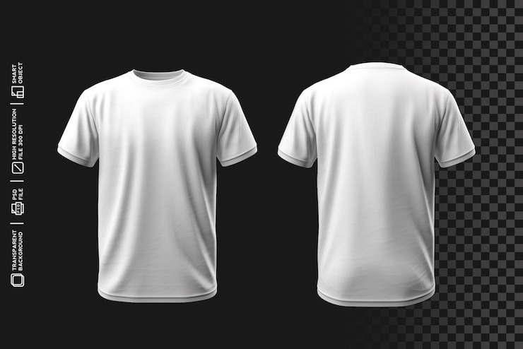 Dynamische und trendige Vorder- und Rückseite 3D-Ansicht Oneck T-Shirt-Design ohne Hintergrund