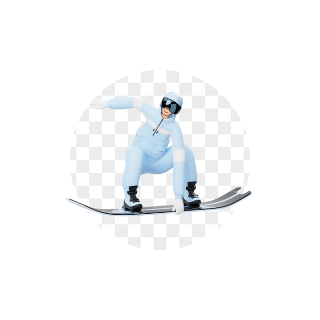 Dynamischer Snowboarder mit 3D-Charakter in Aktion