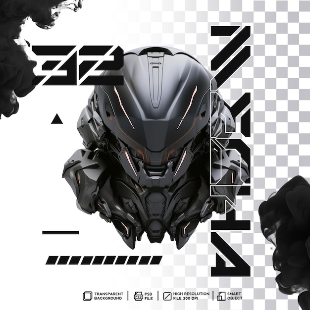 Dynamischer und faszinierender Cyberpunk-Mecha-Roboterkopf in realistischem 3D-Render ohne Hintergrund