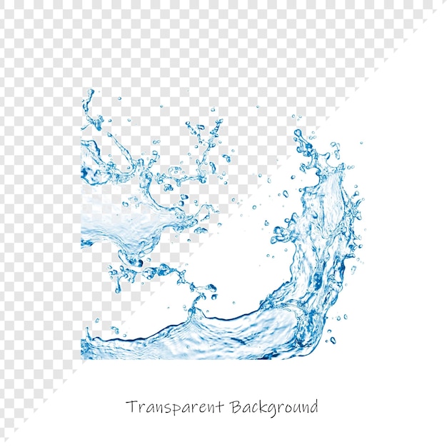 Dynamischer Wasserspritz auf durchsichtigem Hintergrund