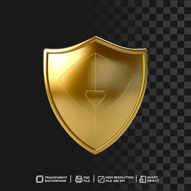 Dynamisches 3D-Rendering Golden Metallic Shiny Shield mit klarem Hintergrund