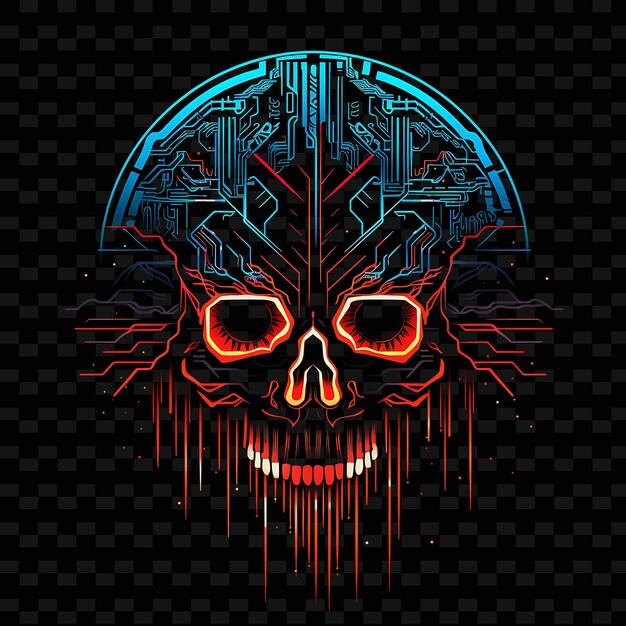 PSD dystopian cyberpunk pulsating neon lines holographic skulls shape y2k colecções de arte de luz de neon