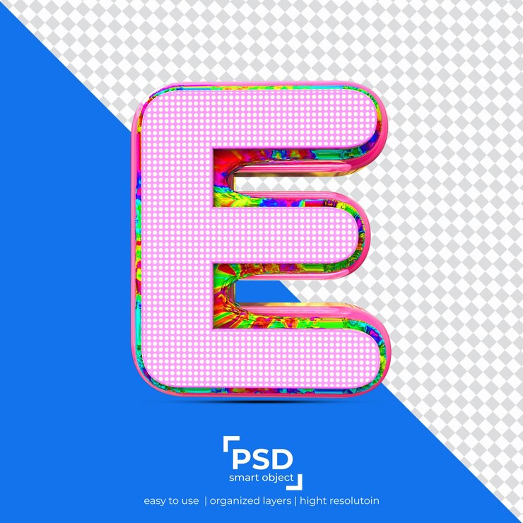 PSD e alfabeto mejor render forma 3d fondo aislado
