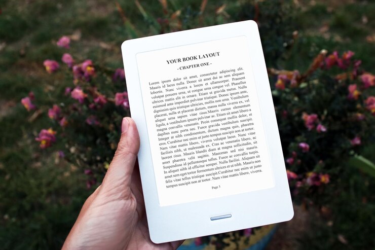 E-Book Reader Mock-Up con fiori