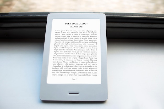 E-Book Reader Mock-Up, Lesen im Zug, weißer Hintergrund