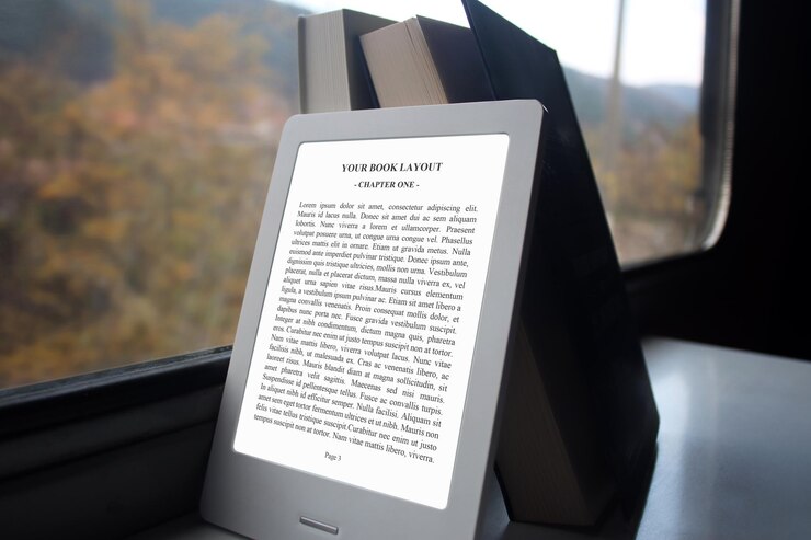 E-Book Reader Mock-Up, libri, treno, viaggi