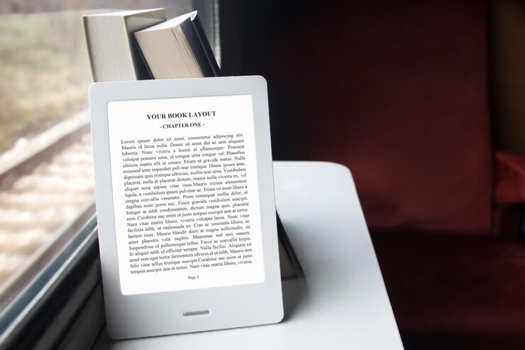 PSD e-book reader mock-up, livros e ebook no trem