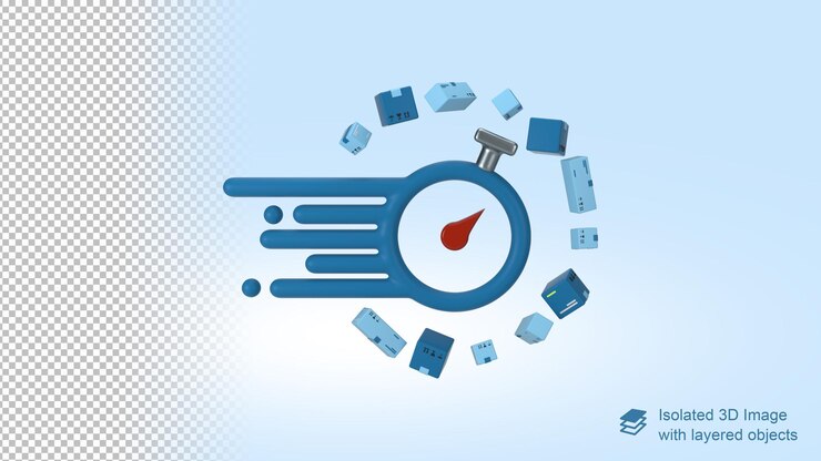 PSD e commerce delivery icon with chronometer and cardboard boxes