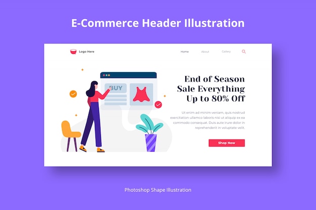 E-commerce store shopping web-vorlage mit flacher illustration