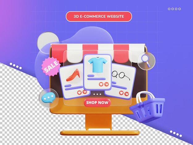 E-commerce-website mit 3d-illustration