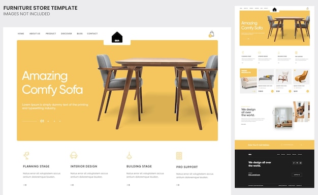 E-commerce-website-vorlage für möbelinnenausstattung, editierbare und mehrschichtige premium-psd-vorlage