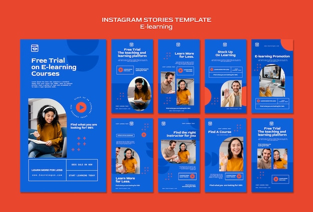 PSD e-learning y clases a distancia en línea colección de historias de instagram