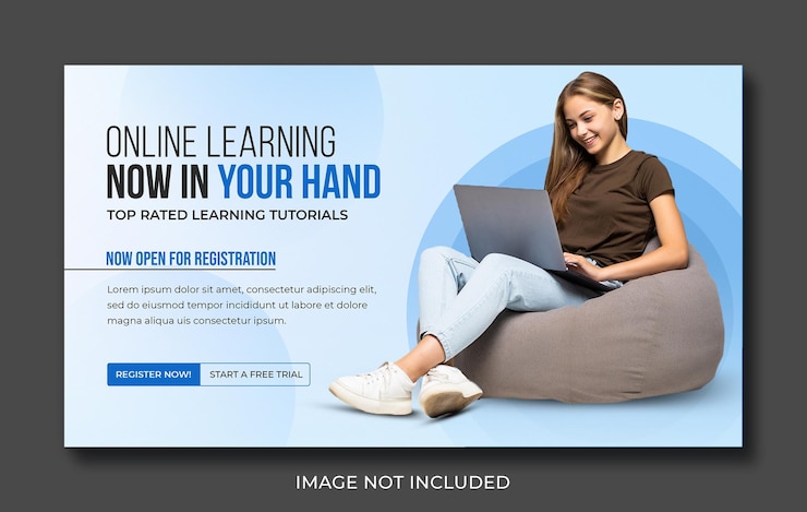 PSD e-learning- und online-kurs-bildungsbanner, facebook-bannervorlage für horizontale webanzeigen, psd