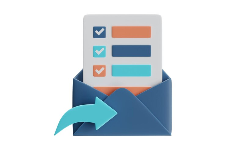 PSD e-mail-checkliste in einem offenen grafischen 3d-symbol